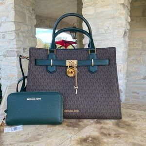Michael Kors Hamilton Signature Medium Satchel&wallet Racing Green